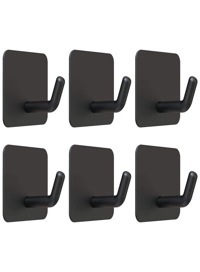 VIS'V Adhesive Hooks, Waterproof Stick on Shower Towel Hooks, Stainless Steel, Black, 6 Pcs - Image 1
